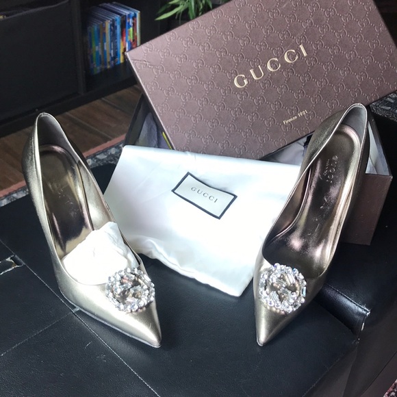 Authentic Gucci metallic crystal logo pumps - Picture 5 of 9